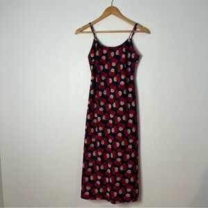Karl Lagerfeld Floral Slip Midi Dress with Back Zip Black Red Print Size 2